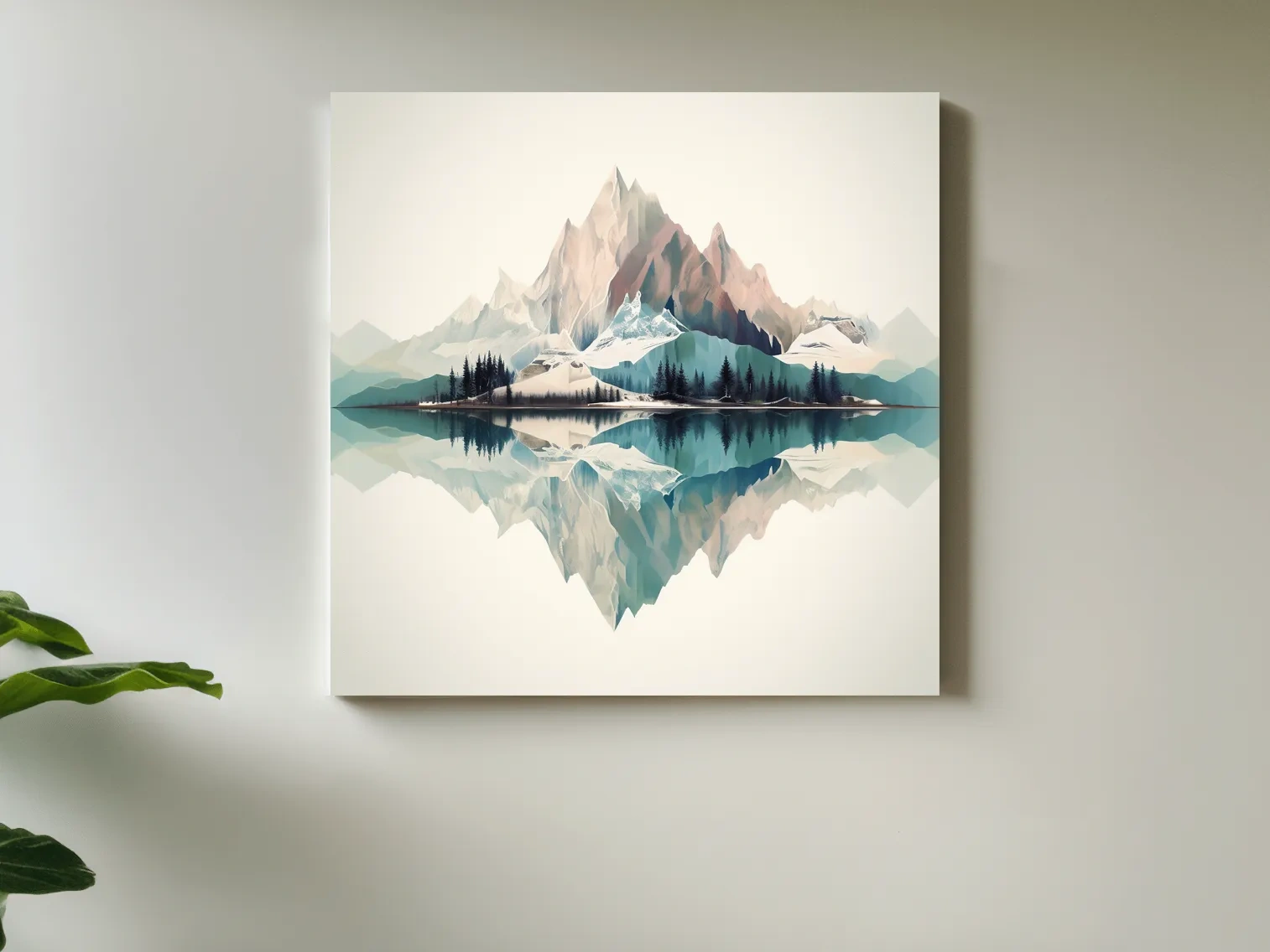 Minimalist Alpine Mountain Lake Reflection - Serene Pastel Watercolour Wall Art