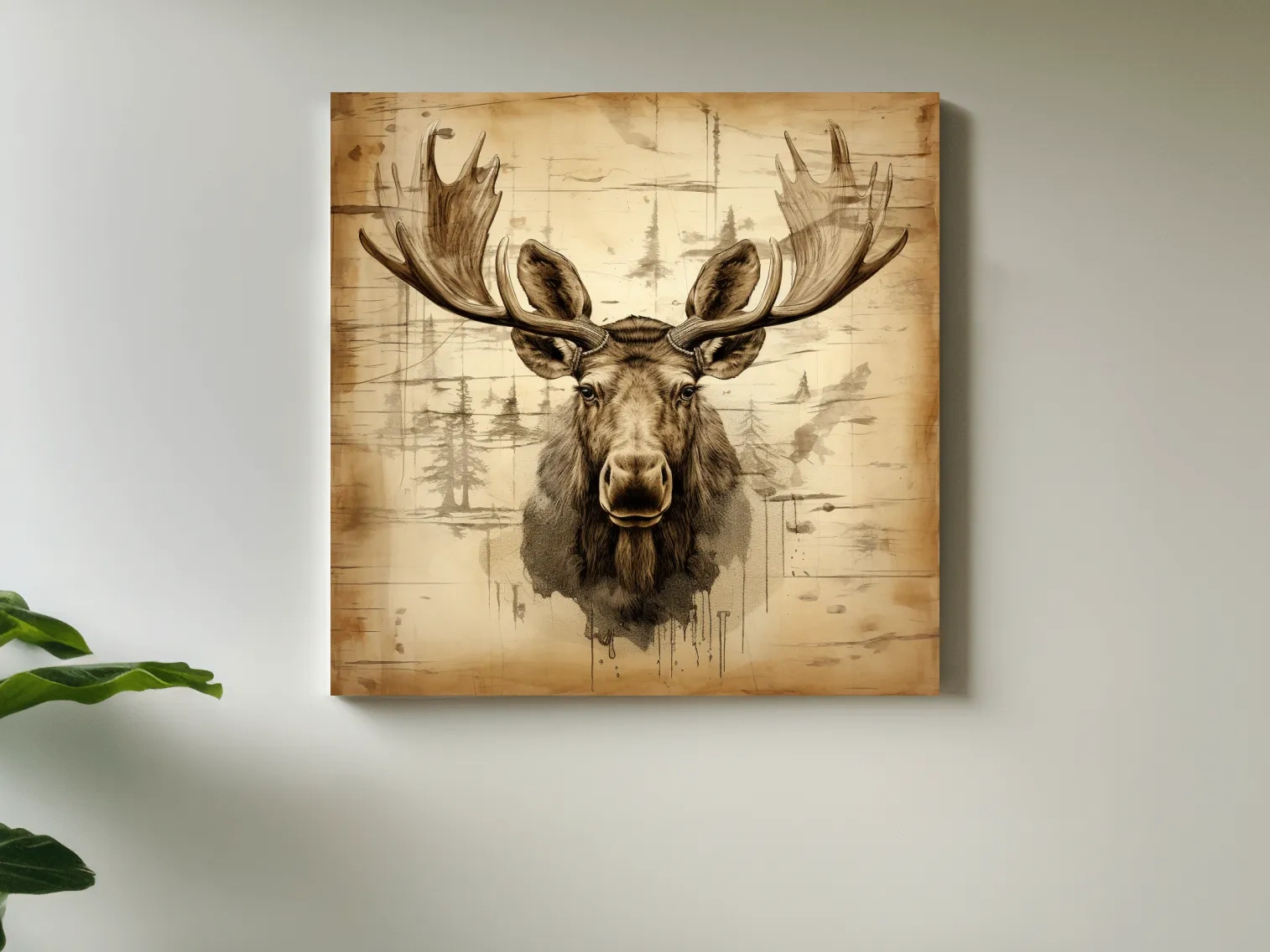 Rustic Sepia Moose Portrait Sketch - Vintage Lodge Wildlife Wall Art