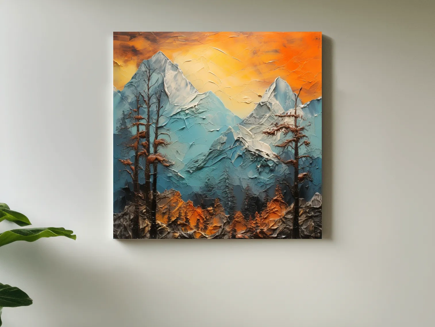 Abstract Alpine Mountains At Sunset - Impasto Effect Landscape Wall Art