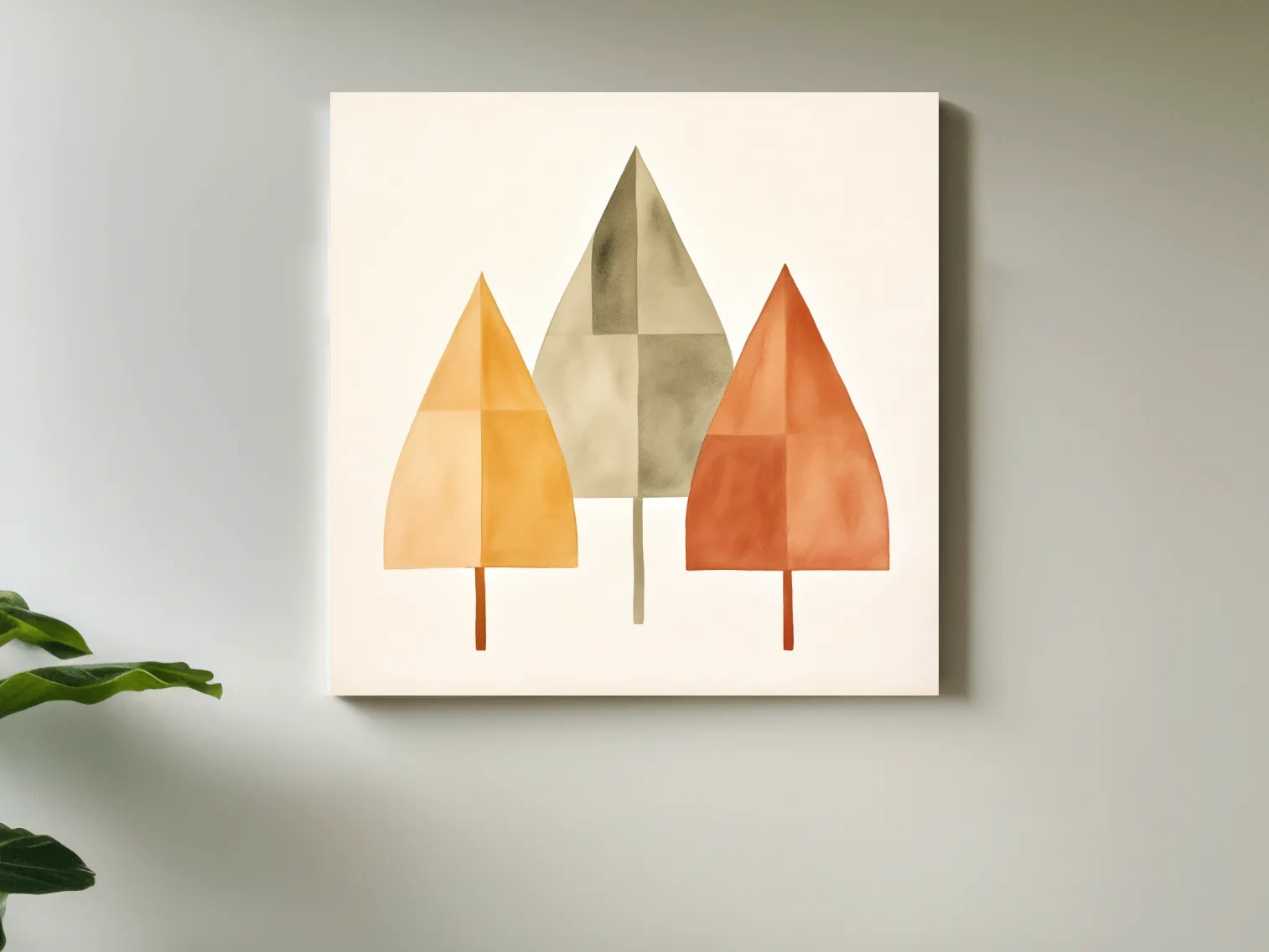 Minimalist Geometric Autumn Trees - Scandinavian Watercolor Forest Wall Art