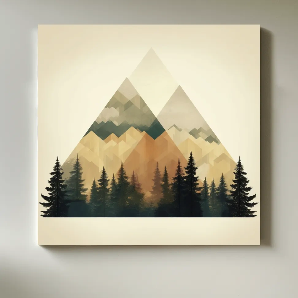 Geometric Mountain Peaks With Pine Forest - Minimalist Scandinavian Alpine Artwork