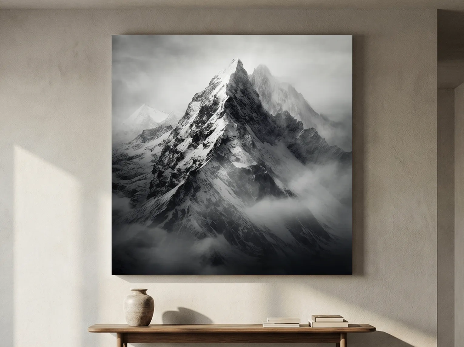Moody Monochrome Snowcapped Mountain Peaks - Photographic Alpine Wall Art