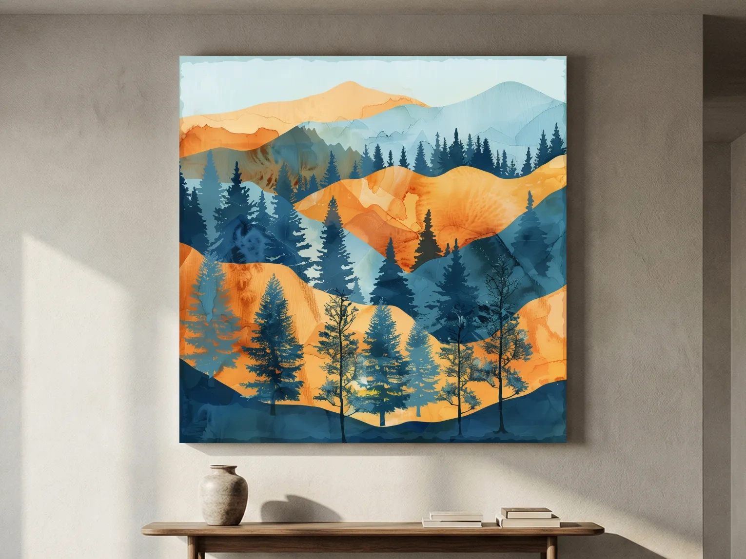 Abstract Alpine Mountain Forest Landscape - Modern Watercolor Style Wall Art