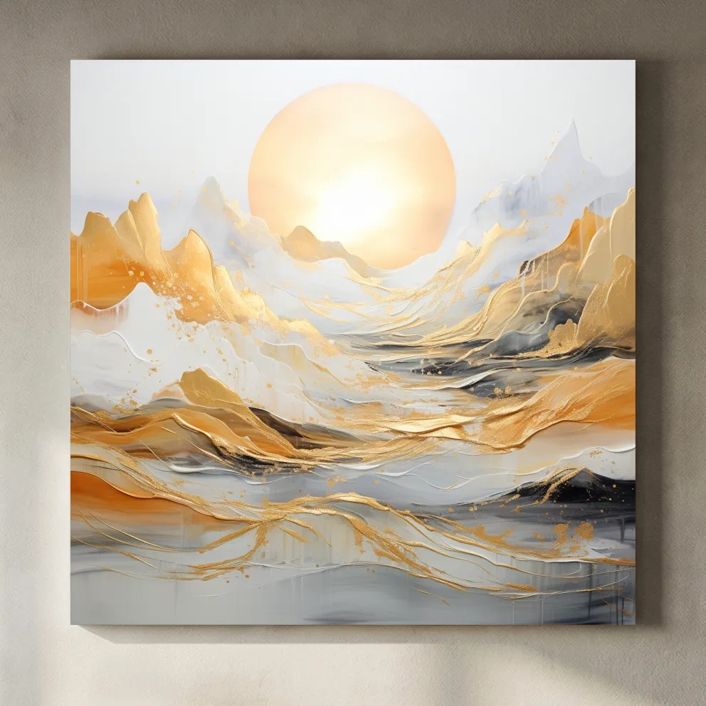 Abstract Golden Sunrise Mountain Landscape - Modern Golf Leaf Style Wall Art