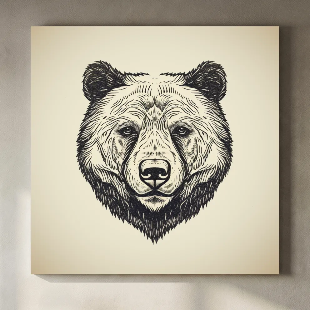 Vintage Grizzly Bear Line Drawing - Minimalist Wildlife Wall Art