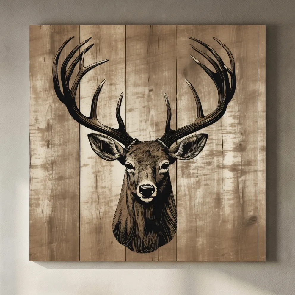 Rustic Stag Head Illustration - Vintage Cabin Lodge Wildlife Wall Art