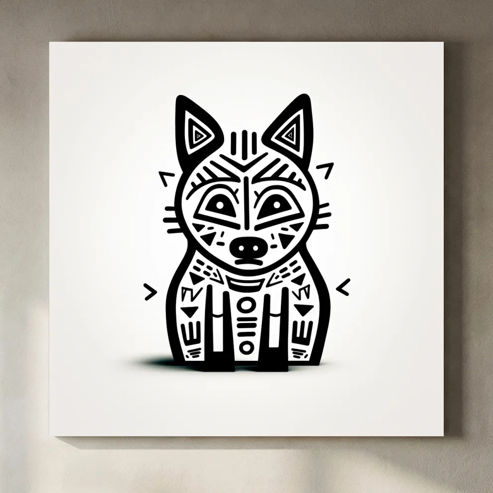Minimalist Tribal Fox Line Art - Quirky Black And White Animal Wall Art