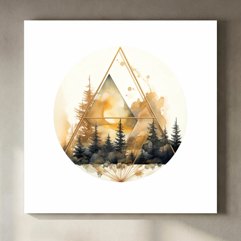 Elegent Geometric Watercolor Mountain Forest - Modern Rustic Landscape Wall Art