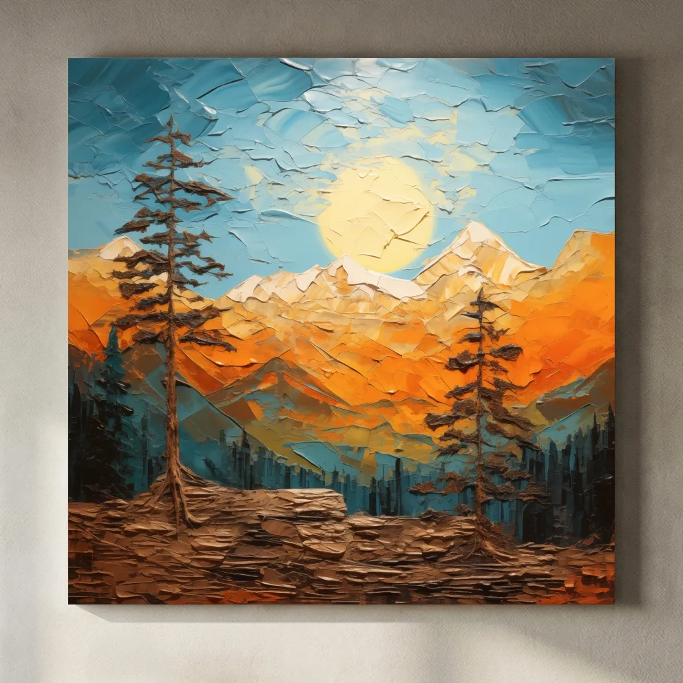 Impasto Style Mountain Sunrise Landscape - Bold Alpine Wall Art