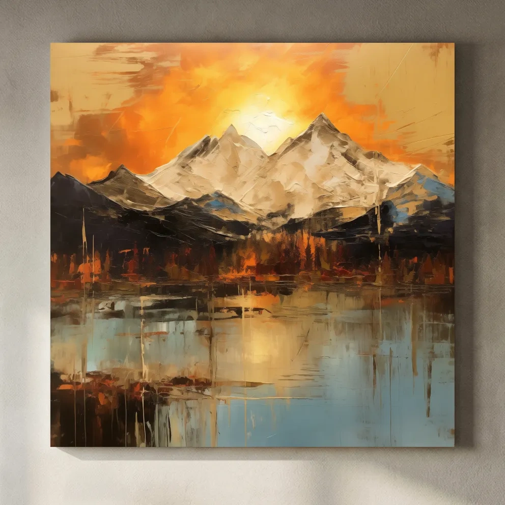 Abstract Mountain Lake Sunset - Textured Effect Alpine Wall Art