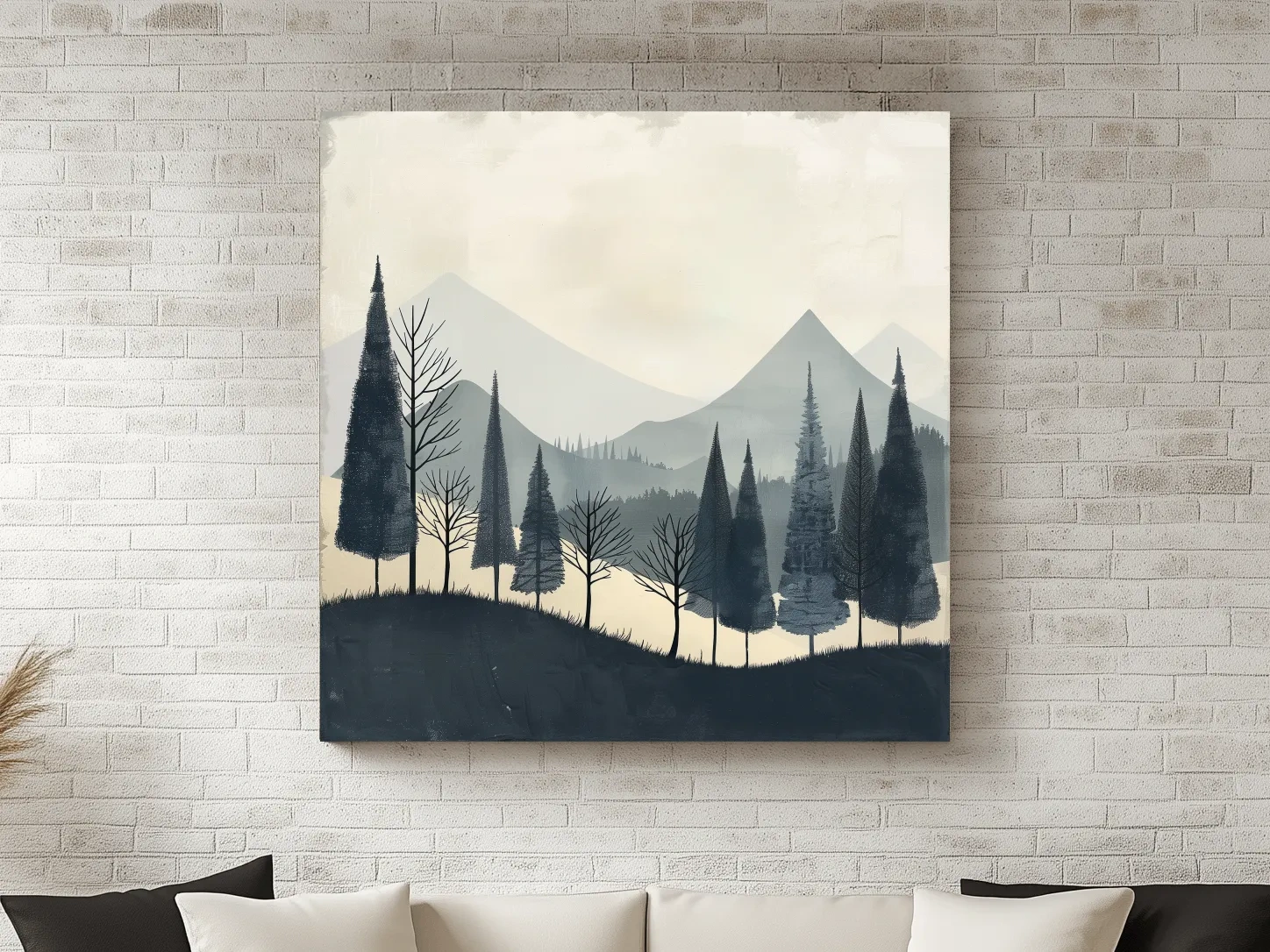 Minimalist Nordic Mountain Forest Landscape - Serene Scandinavian Nature Wall Art
