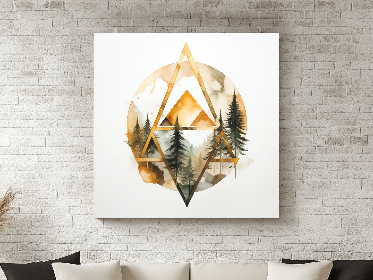 Rustic Elegant Watercolor Mountain Pine Forest - Abstract Golden Geometric Nature Wall Art