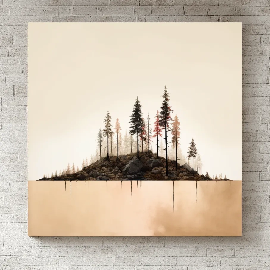 Minimalist Pine Forest Lake Illustration - Scandinavian Landscape Artwork
