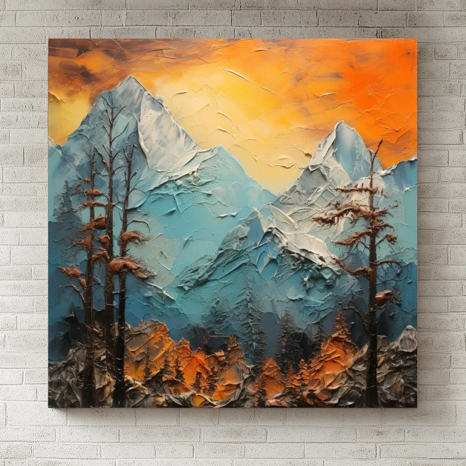 Abstract Alpine Mountains At Sunset - Impasto Effect Landscape Wall Art