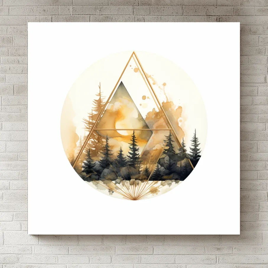 Elegent Geometric Watercolor Mountain Forest - Modern Rustic Landscape Wall Art