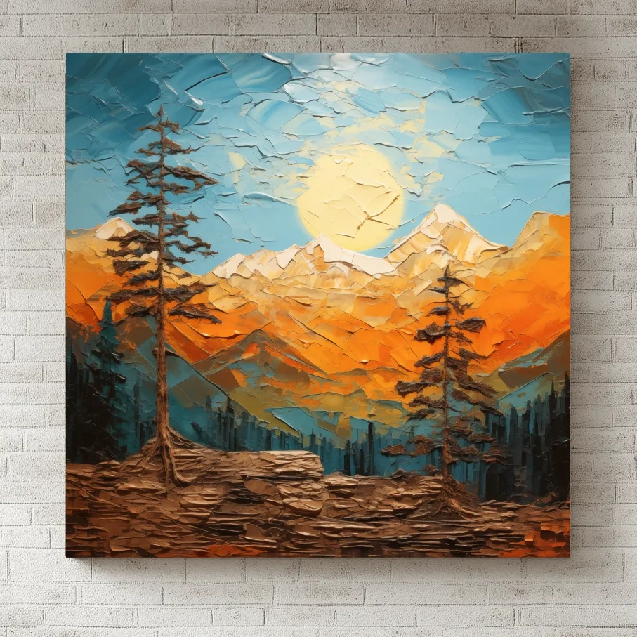 Impasto Style Mountain Sunrise Landscape - Bold Alpine Wall Art