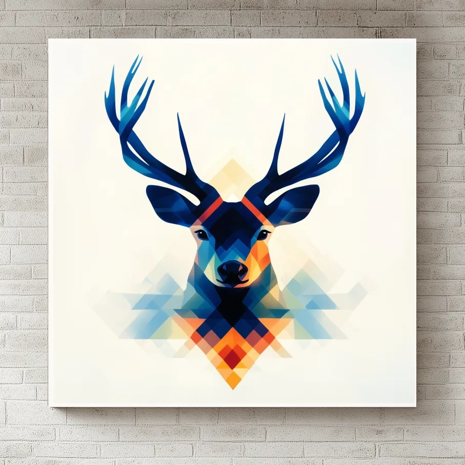 Geometric Stag Head Illustration - Colorful Abstract Wildlife Wall Art