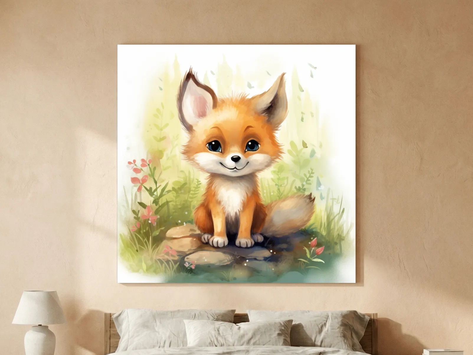 Cute Baby Fox Watercolor Illustration - Woodland Nursery Animal Wall Art