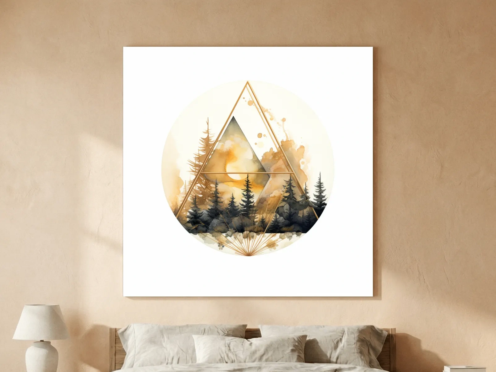 Elegent Geometric Watercolor Mountain Forest - Modern Rustic Landscape Wall Art