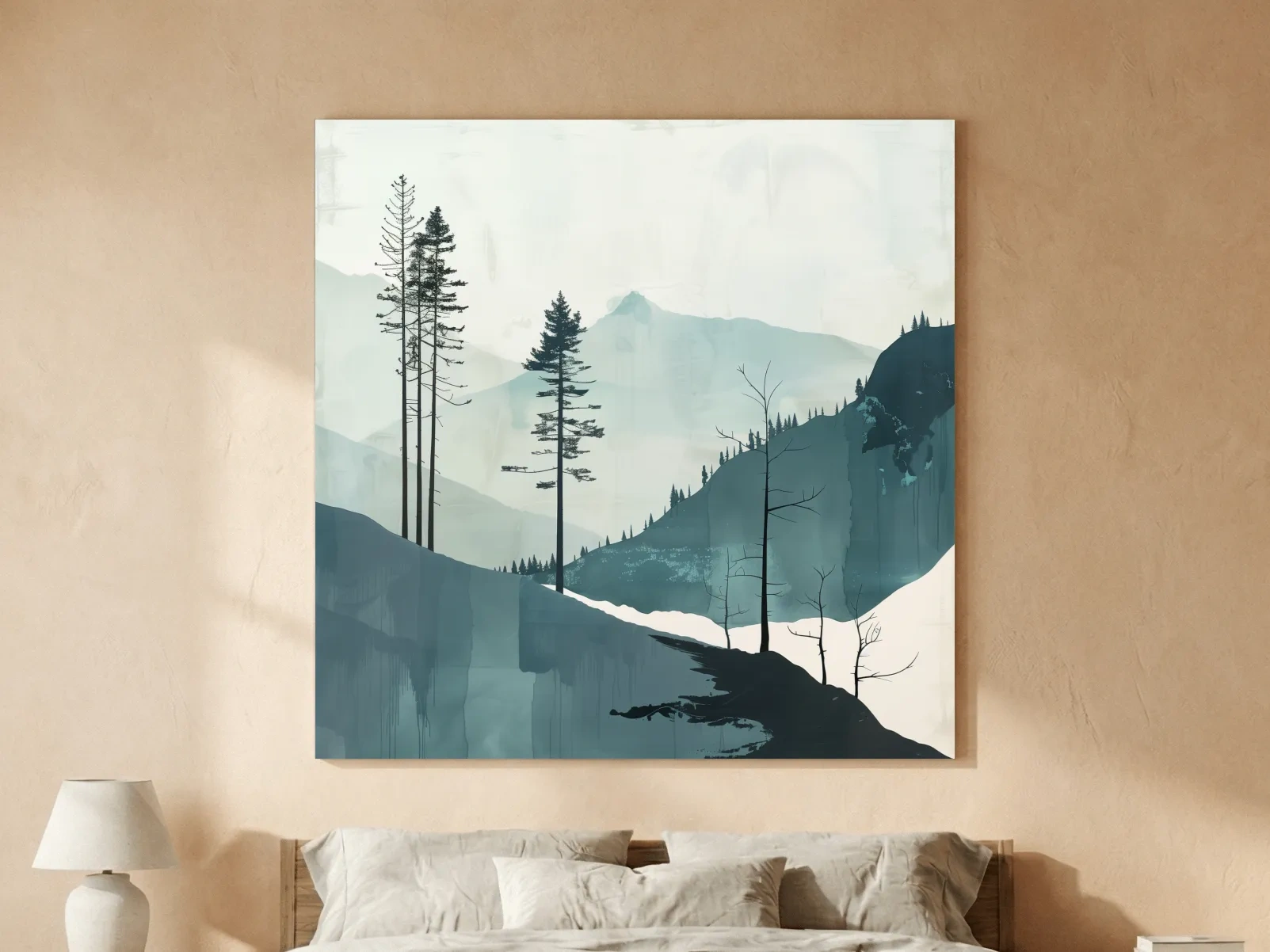 Minimalist Nordic Forest Artwork - Scandinavian Alpine Mountain Wall Art