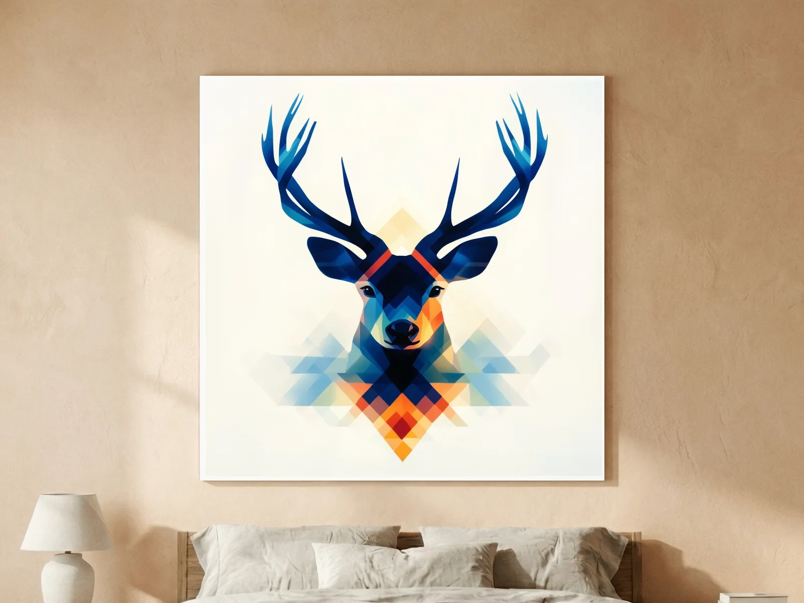Geometric Stag Head Illustration - Colorful Abstract Wildlife Wall Art