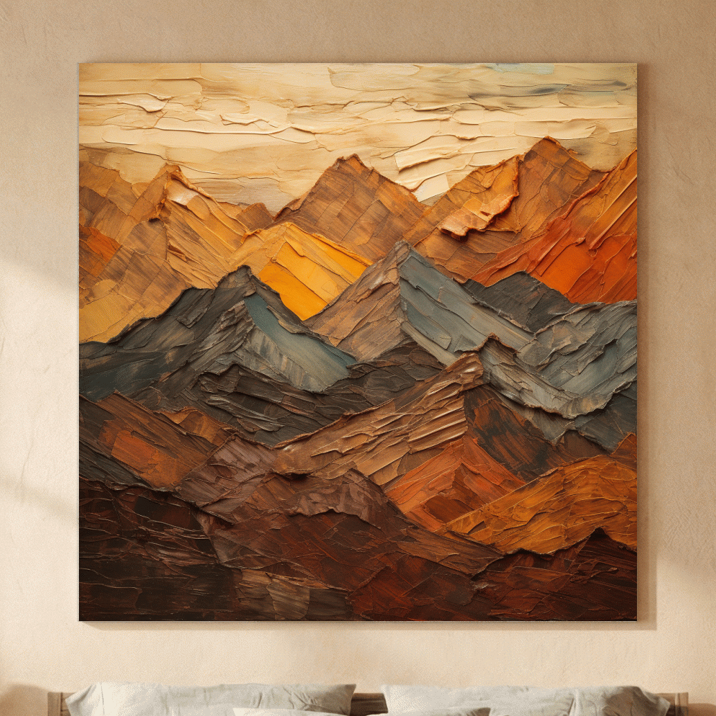 Textured Abstract Mountain Range Painting - Impasto Effect Rustic Landscape Wall Art