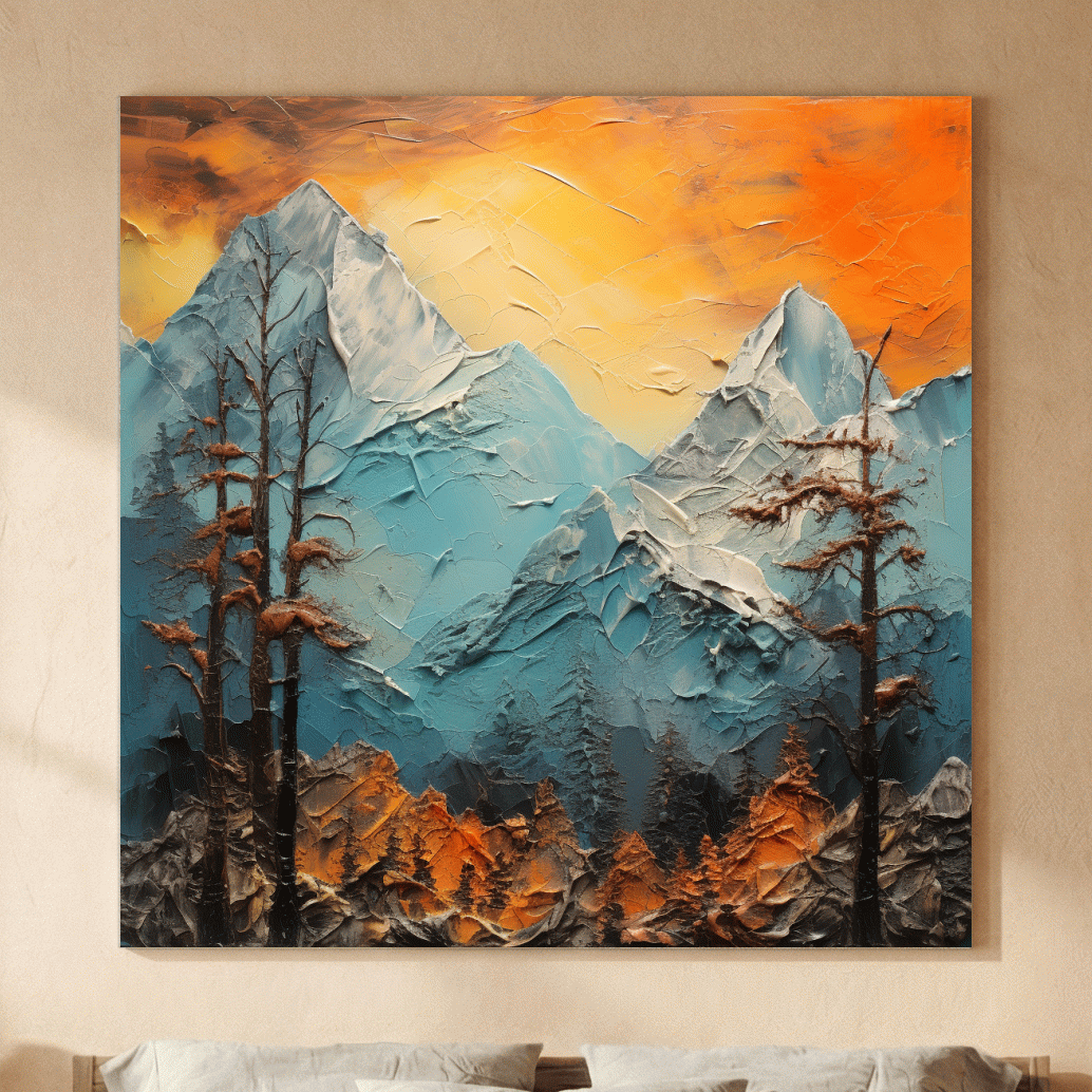 Abstract Alpine Mountains At Sunset - Impasto Effect Landscape Wall Art