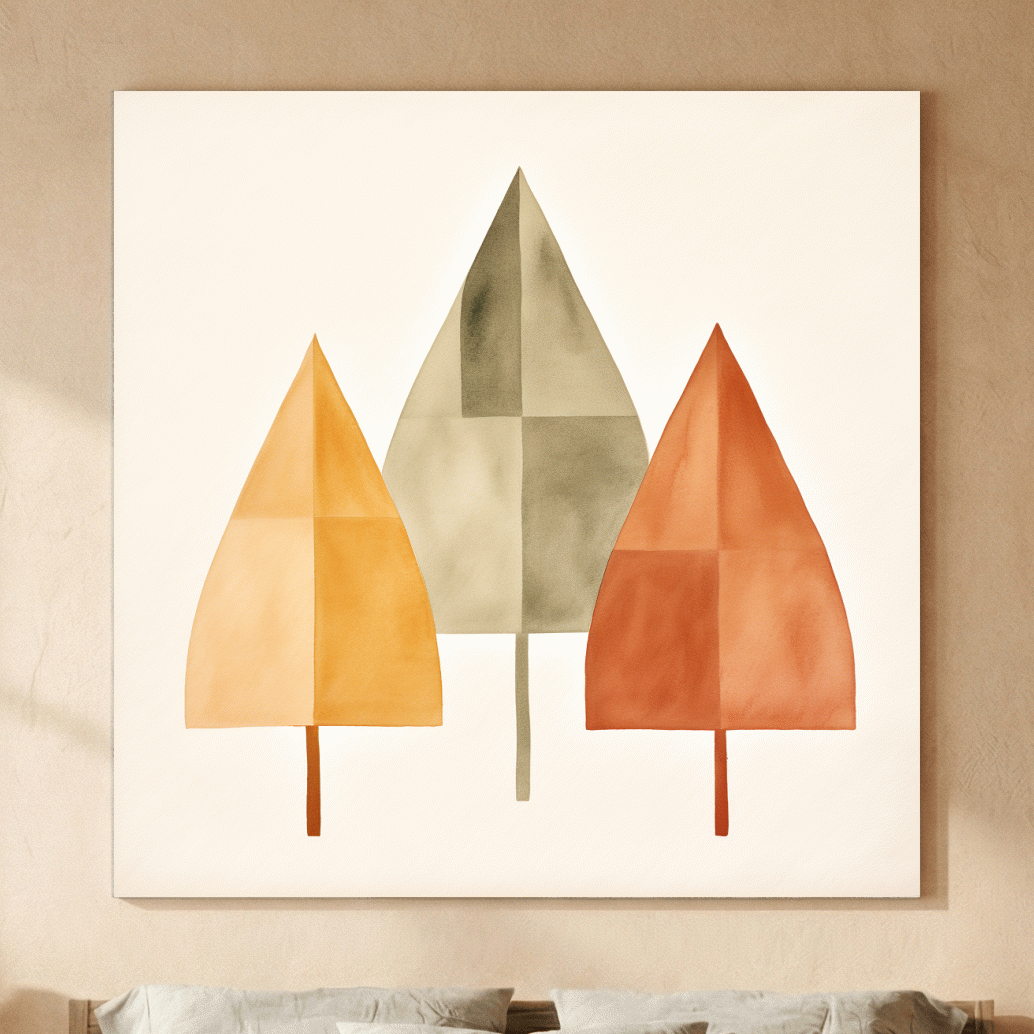 Minimalist Geometric Autumn Trees - Scandinavian Watercolor Forest Wall Art