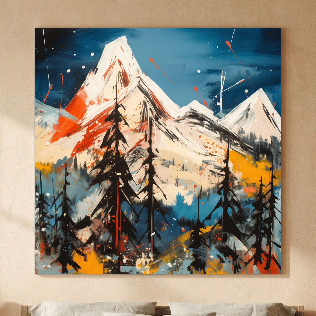 Vibrant Abstract Alpine Mountain Peaks - Bold Contemporary Painting Wall Art