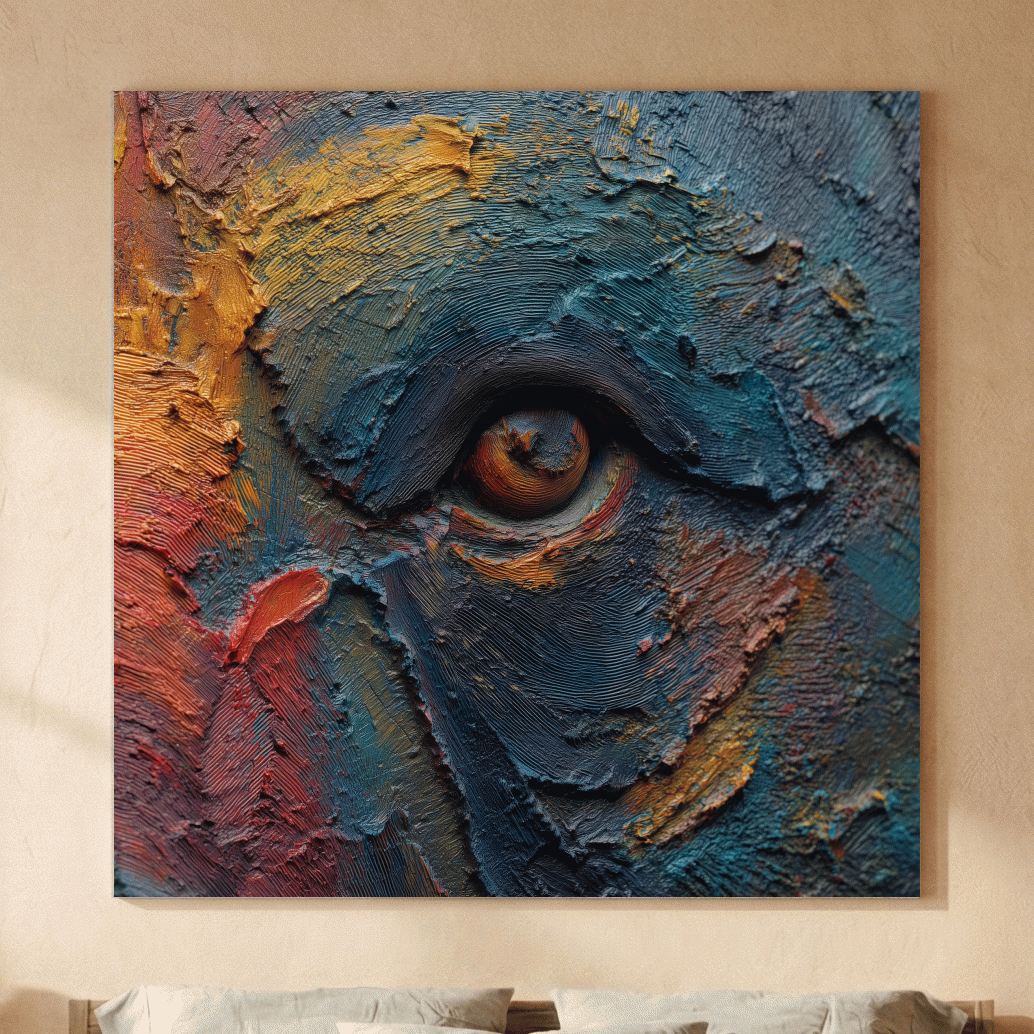 Abstract Bear Eye Impasto Style Artwork - Bold Colorful Wildlife Wall Art