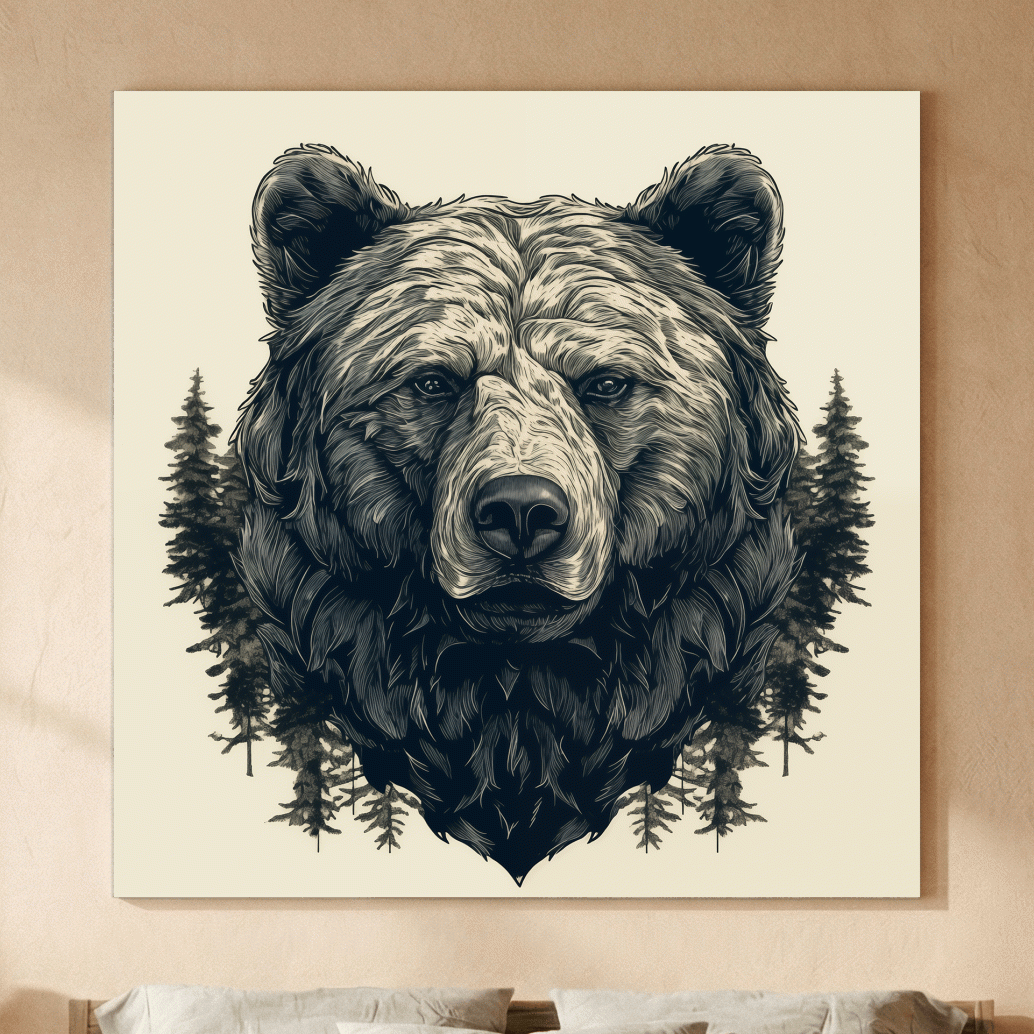 Grizzly Bear Portrait Illustration Artwork - Vintage Wilderness Forest Wall Art