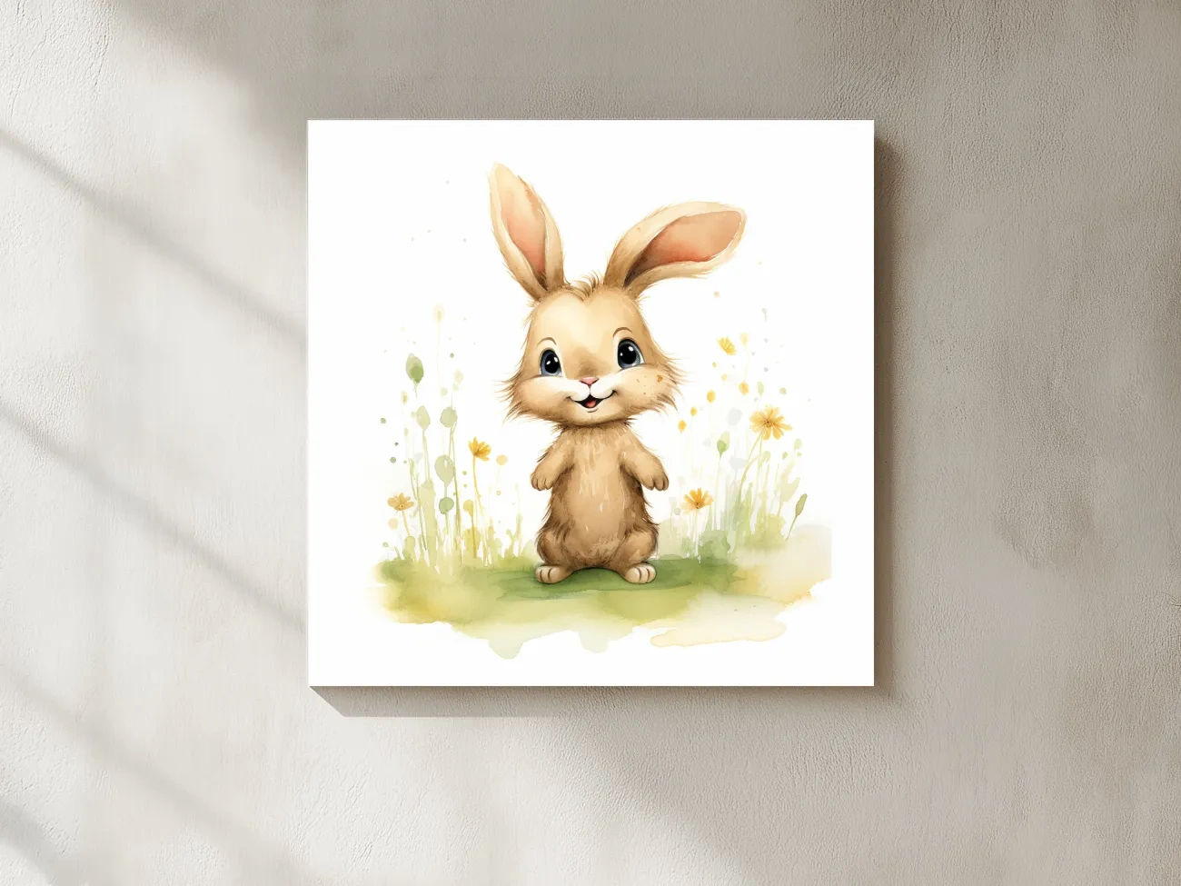 Cute Watercolor Bunny In Wildflowers - Whimsical Nursery Animal Wall Art