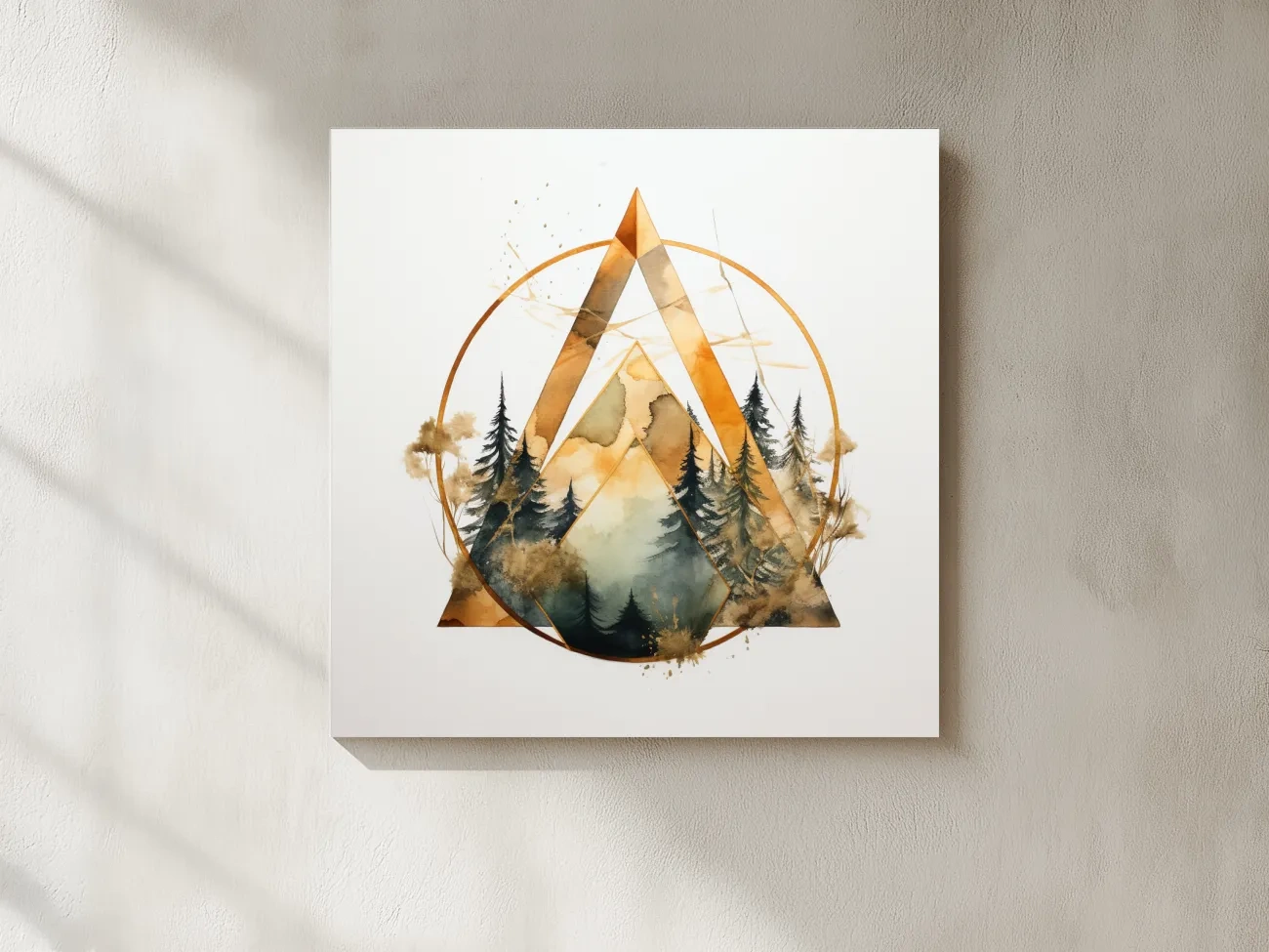 Geometric Watercolor Mountain Pine Forest - Modern Minimalist Nature Wall Art
