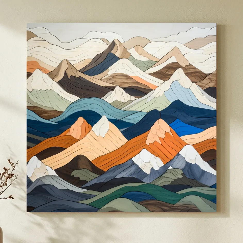 Layered Geometric Mountain Ranges - Modern Abstract Landscape Artwork
