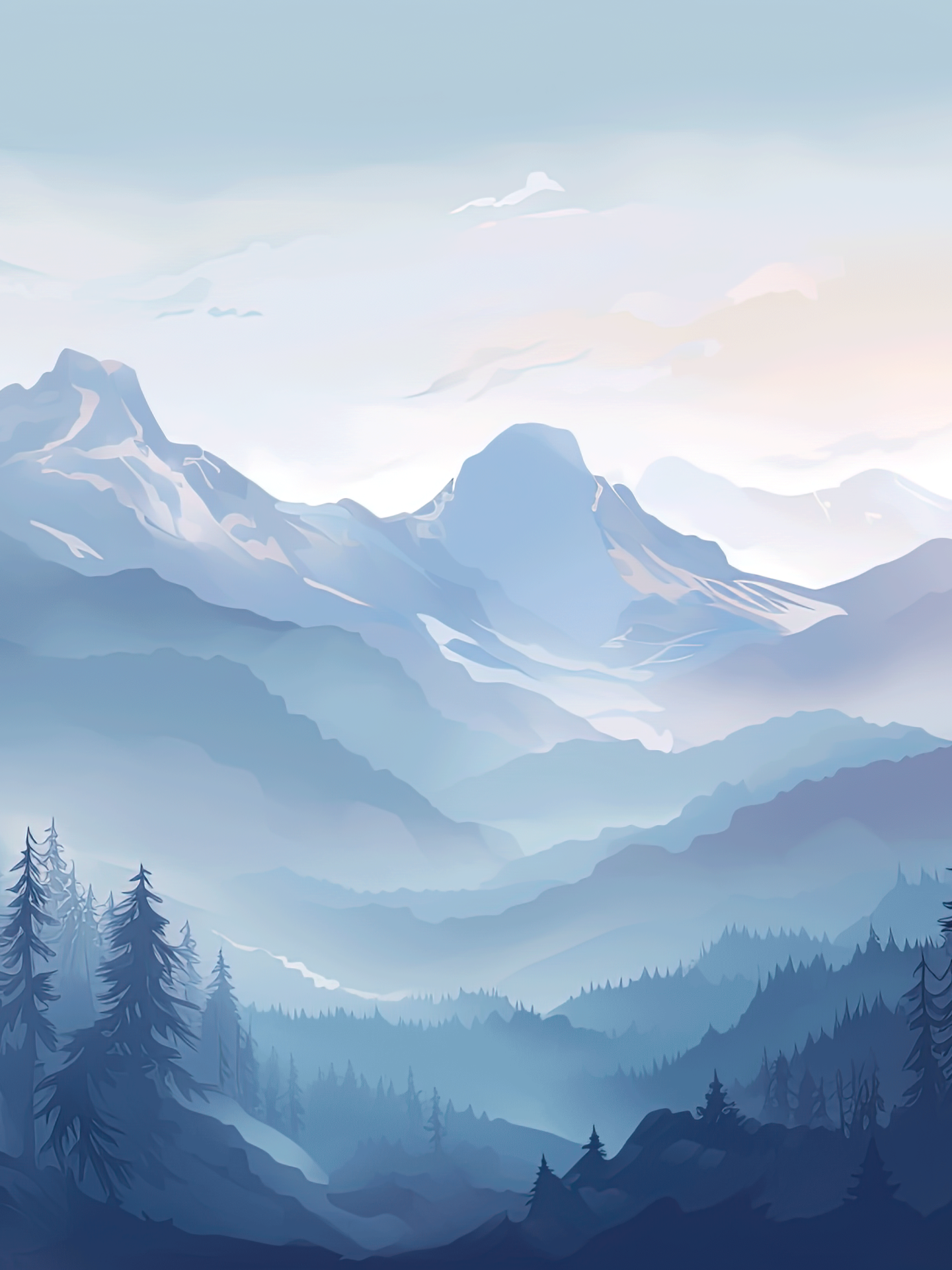 A graphical image of a mountain landscape