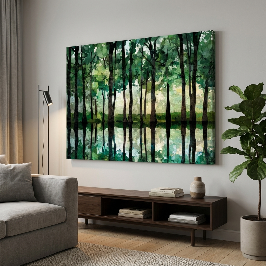 Forest of trees pattern artwork, mosaic style painting wall art 