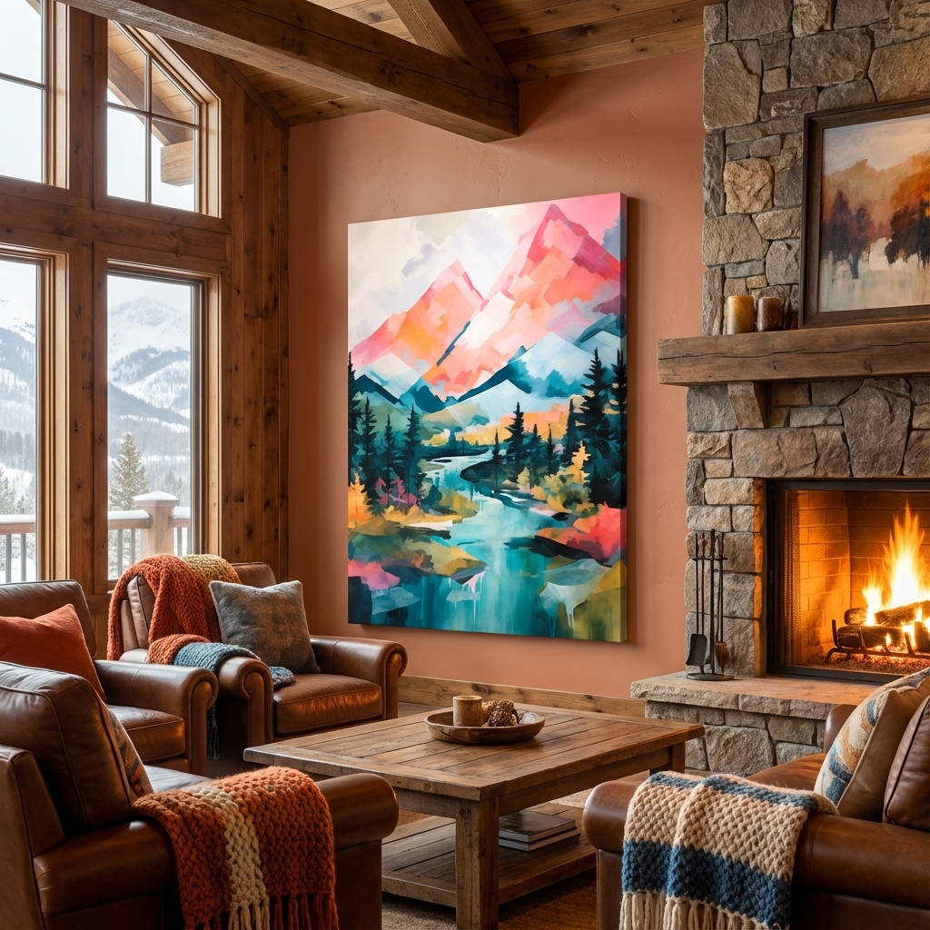 Mockup of Colourful mountain painting artwork