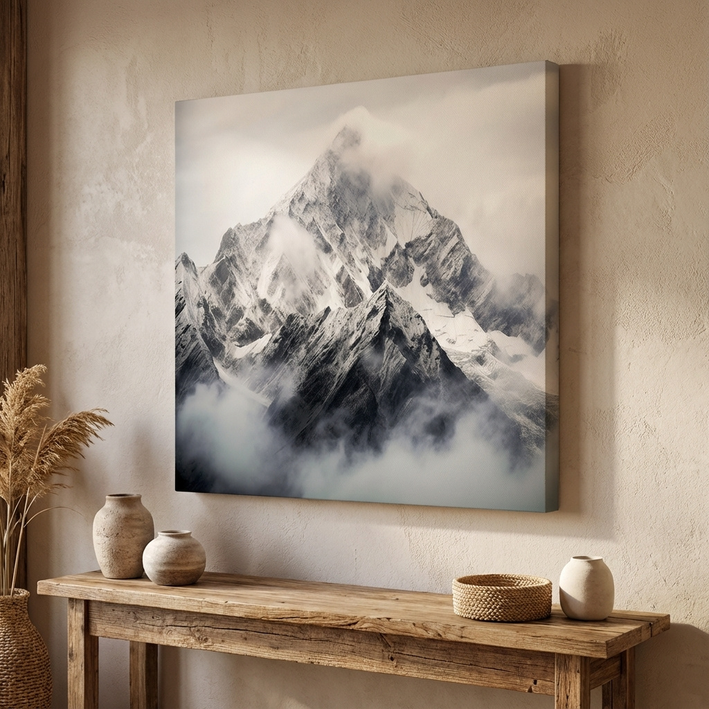 Mockup of Photographic art, snowy glacier in the clouds