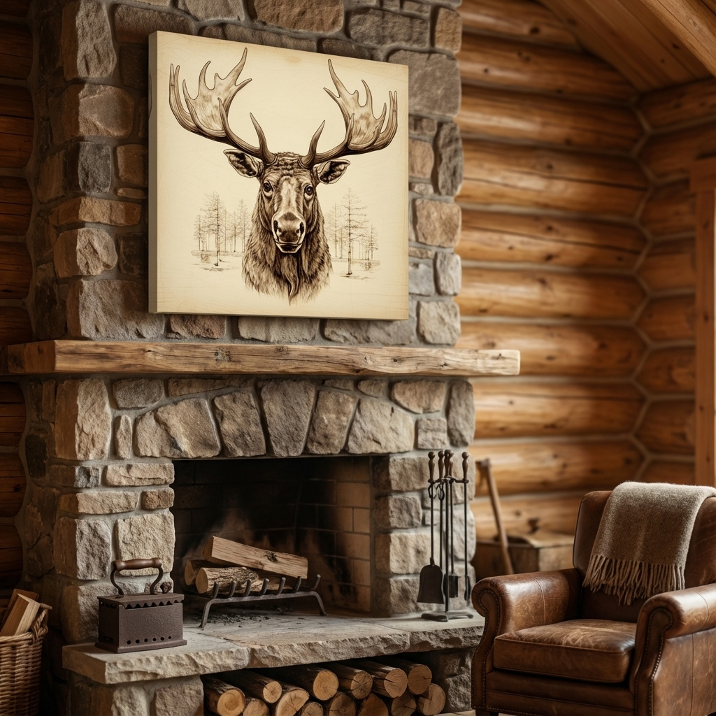 Mockup of Vintage portrait style pencil drawing of a moose head