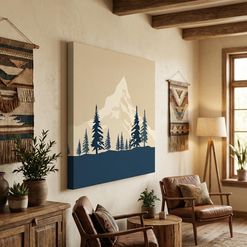 Mockup of Treeline before the glacier, simple flatcolour 2d rustic mountain artwork