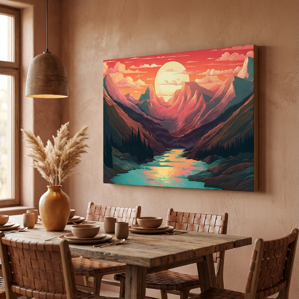 Mockup of Illustration of a mountain landscape at sunset