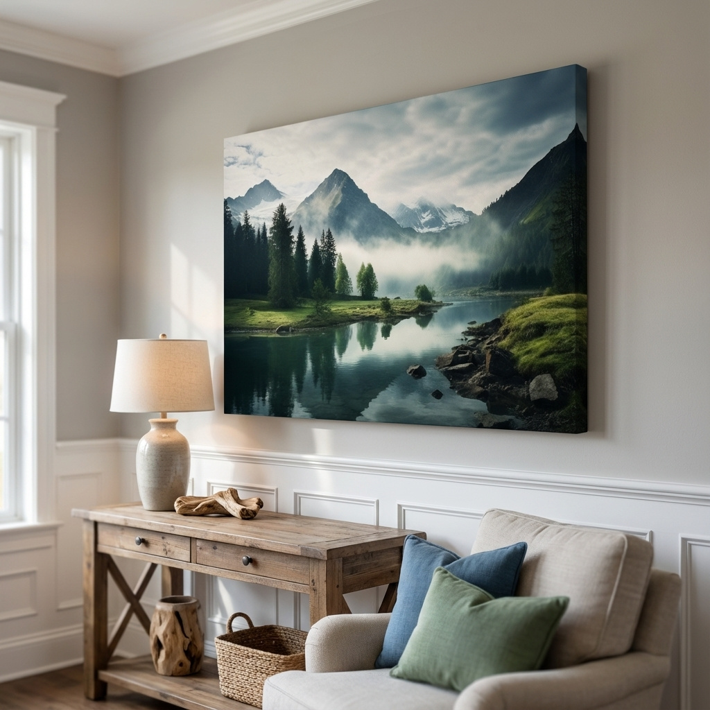 Mockup of Photographic art, morning mountain mist