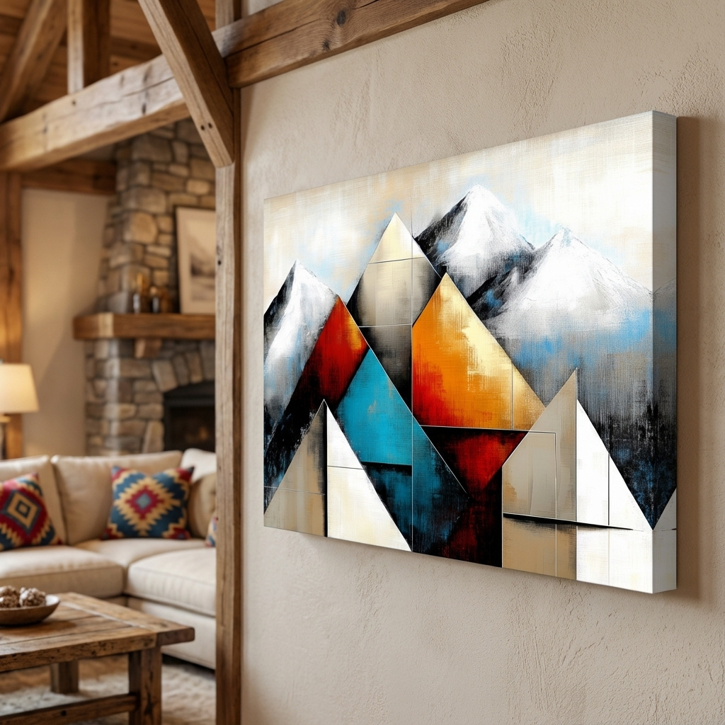 Mockup of Geometric Abstract Mountain Glacier Painting - Modern Textured Style Wall Art