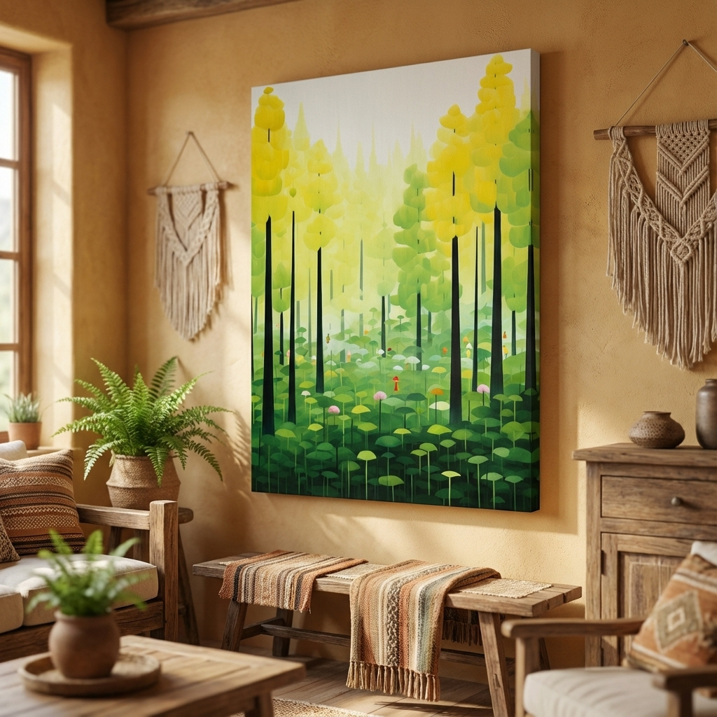 Mockup of Happy storybook illustration of a surreal forest