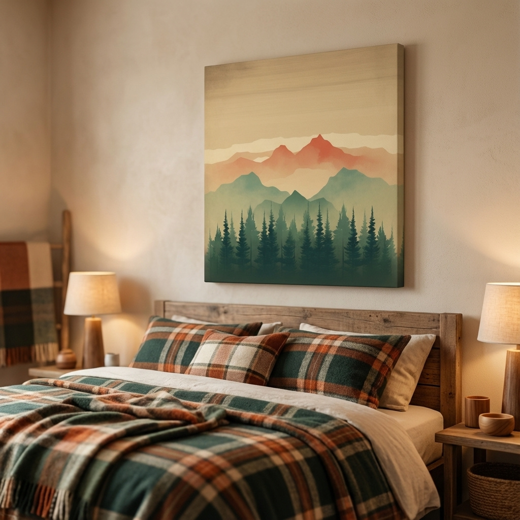 Mockup of Minimal mountain artwork, treeline in the alpine mist