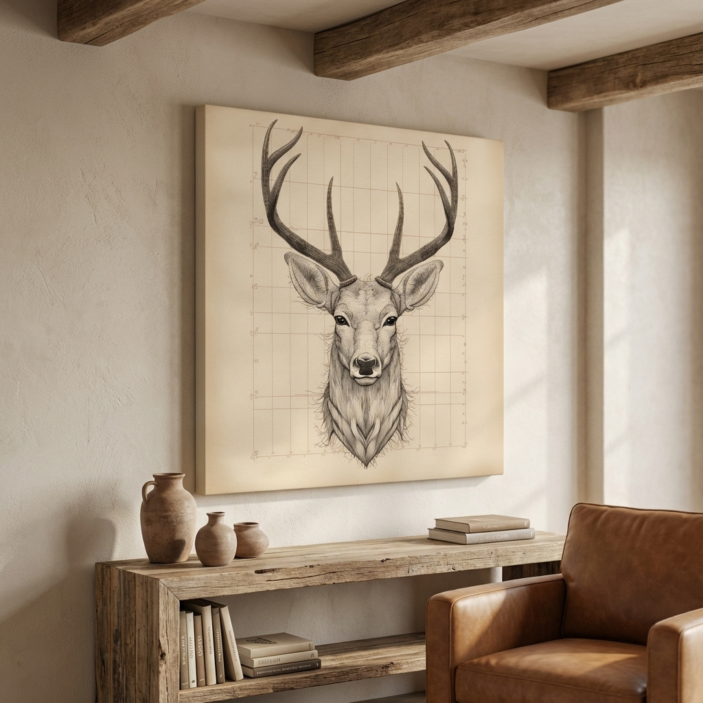 Mockup of Simple drawing of a deer head, canvas wall art