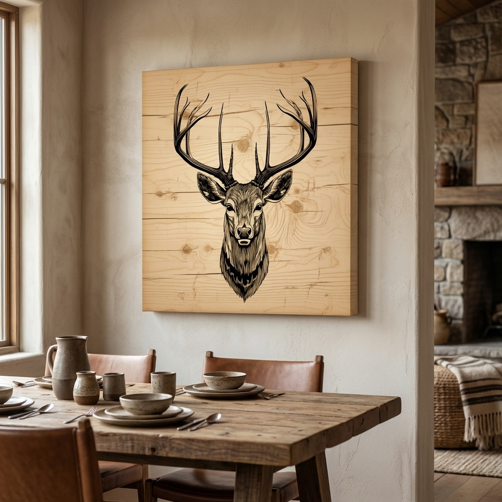 Mockup of Engraved wood art of deer head