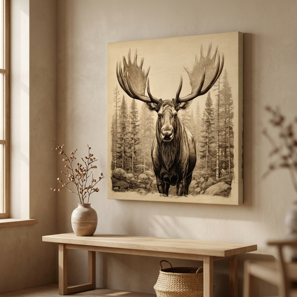 Mockup of Vintage style sepia drawing of a large moose