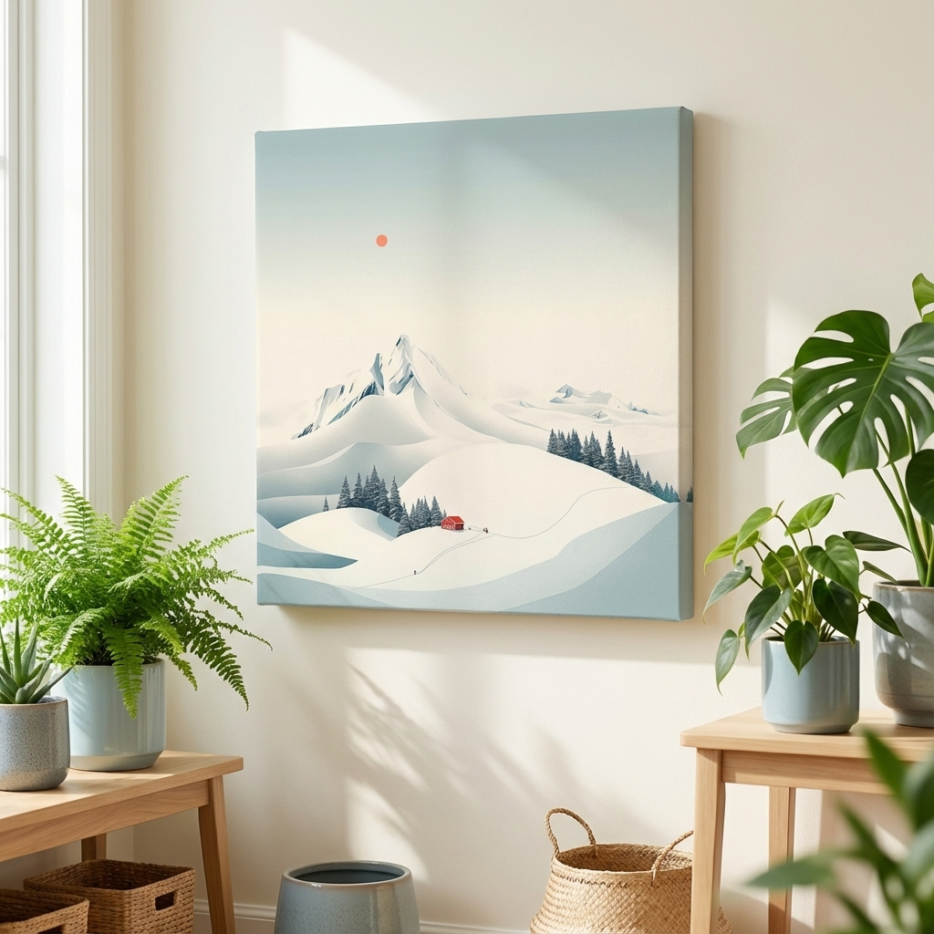 Mockup of Minimalist art, a tiny ski resort