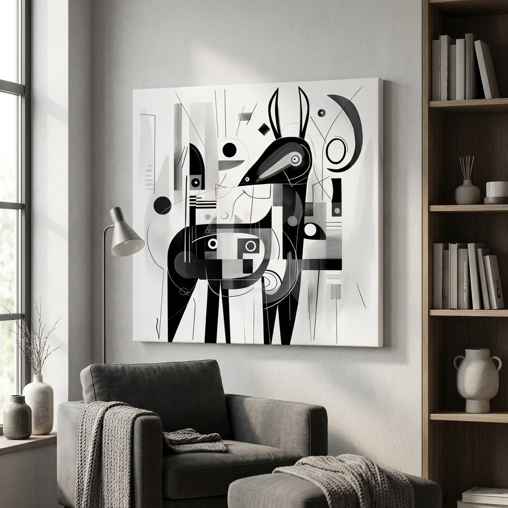 Mockup of Abstract geometric painting of a deer